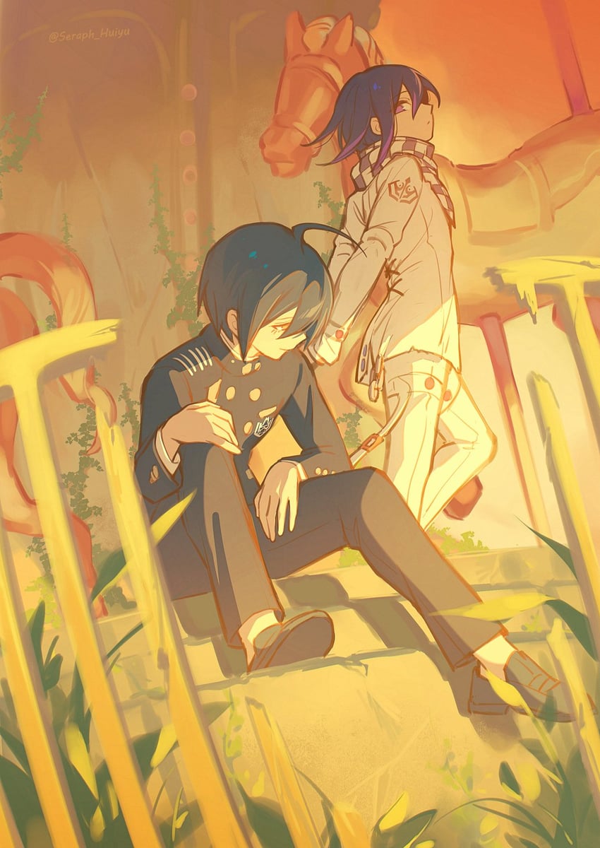 oma kokichi and saihara shuichi (danganronpa and 1 more) drawn by ewa_(seraphhuiyu)