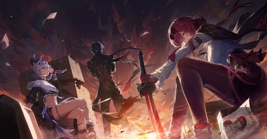 kafka, silver wolf, and blade (honkai and 1 more) drawn by nunsori