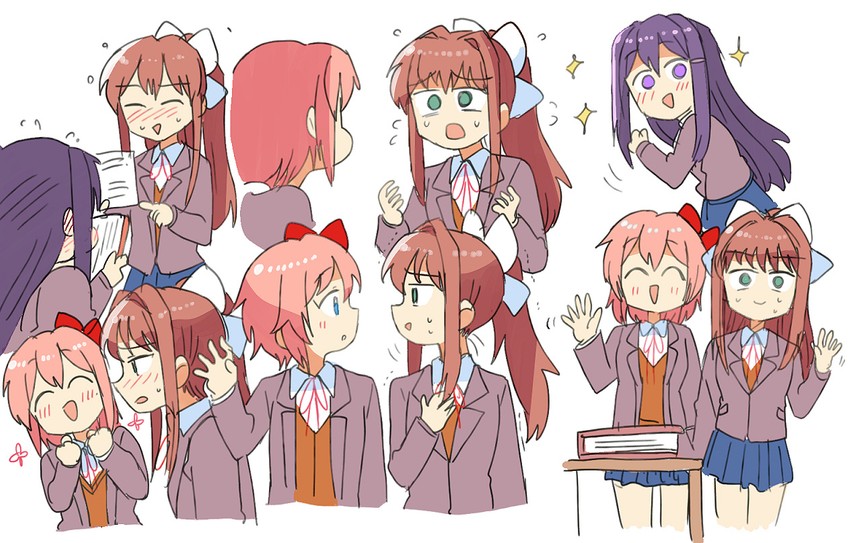monika, yuri, and sayori (doki doki literature club) drawn by tsubobot