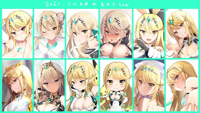 pikachu, mythra, and snivy (pokemon and 2 more) drawn by daive