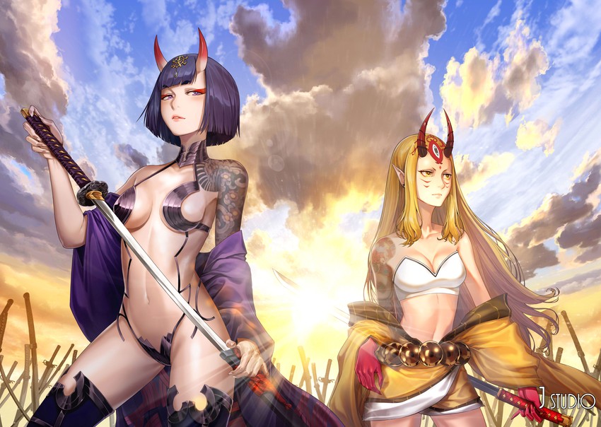shuten douji and ibaraki douji (fate and 1 more) drawn by joe_(j_studio)