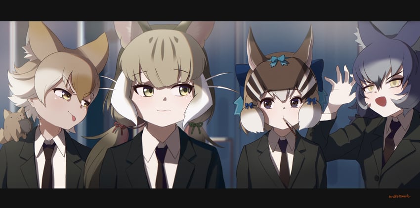 coyote, siberian chipmunk, dire wolf, jungle cat, and coyopotato (kemono friends and 2 more) drawn by beleven