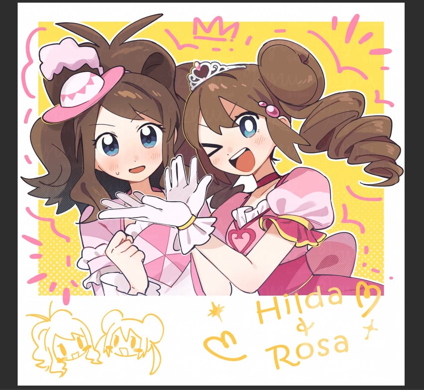 rosa and hilda (pokemon and 2 more) drawn by kyuu999_bot
