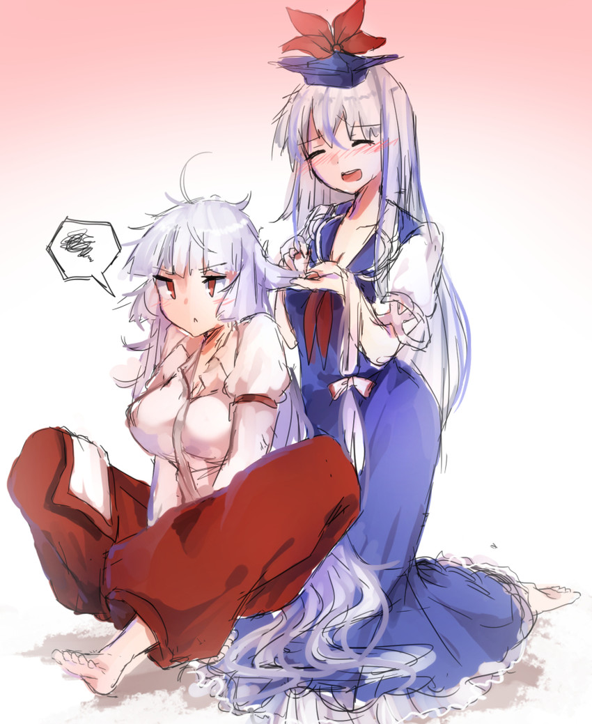 fujiwara no mokou and kamishirasawa keine (touhou) drawn by shiromoru_(yozakura_rety)