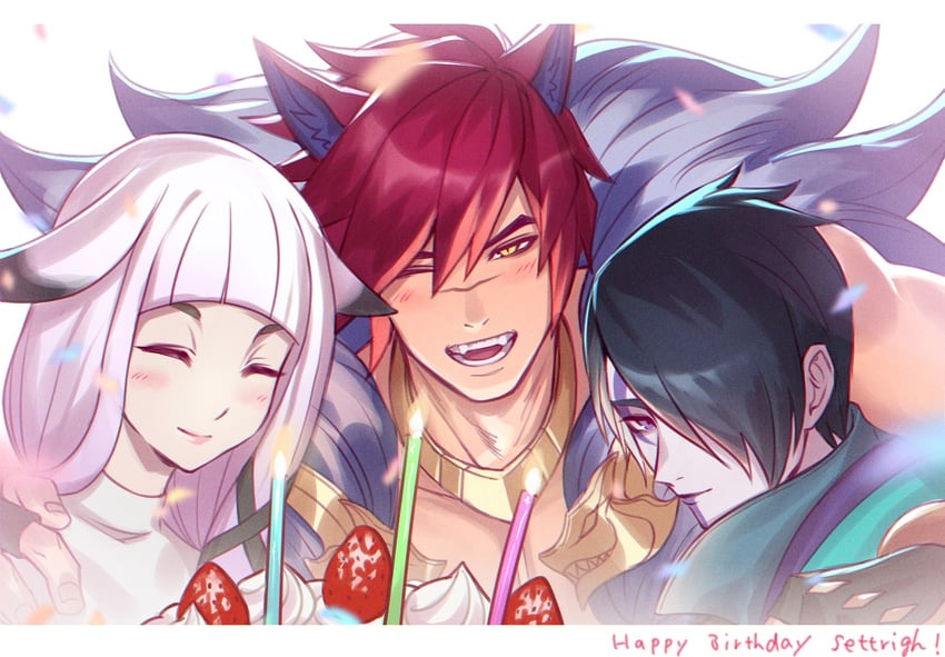 sett, aphelios, and sett's mother (league of legends) drawn by imone_illust