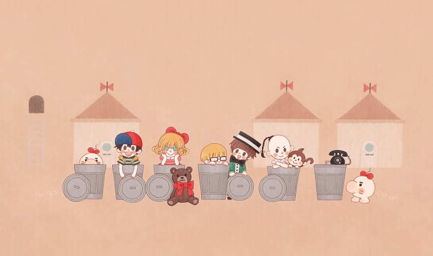 ness, paula, jeff andonuts, poo, tony, and 2 more (mother and 1 more) drawn by sasa_(toriiro)