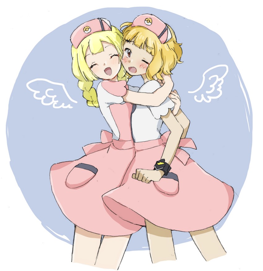 lillie and ash ketchum (pokemon and 1 more) drawn by rakuxtsukopikorin