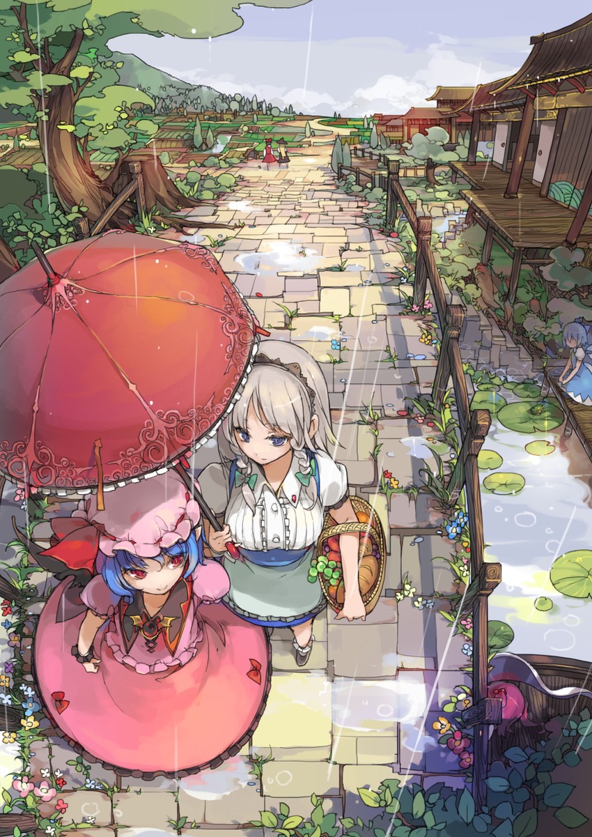 hakurei reimu, kirisame marisa, remilia scarlet, izayoi sakuya, cirno, and 1 more (touhou) drawn by sakura_sora