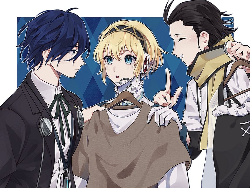 yuuki makoto, aigis, and mochizuki ryouji (persona and 1 more) drawn by elulit2