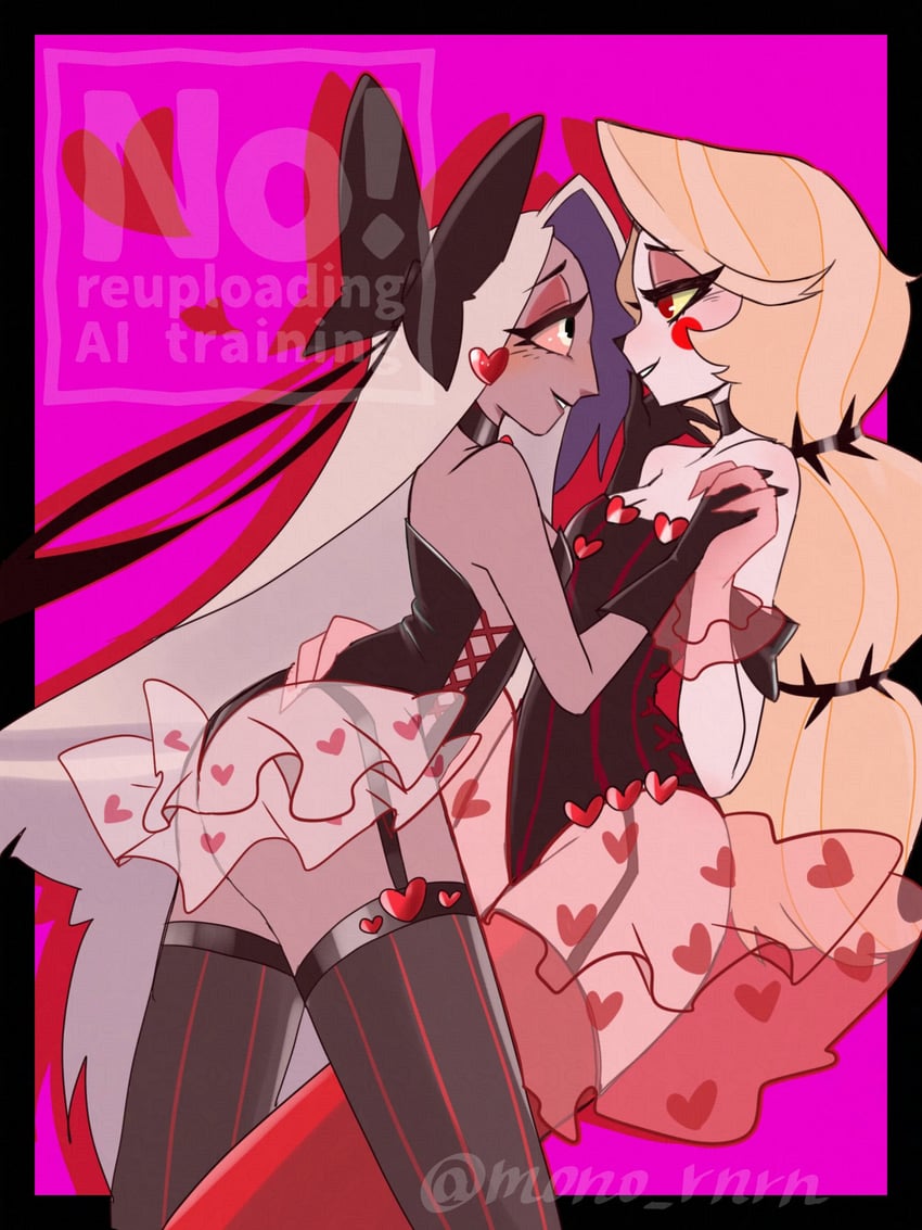 charlie morningstar and vaggie (hazbin hotel) drawn by mono_rnrn