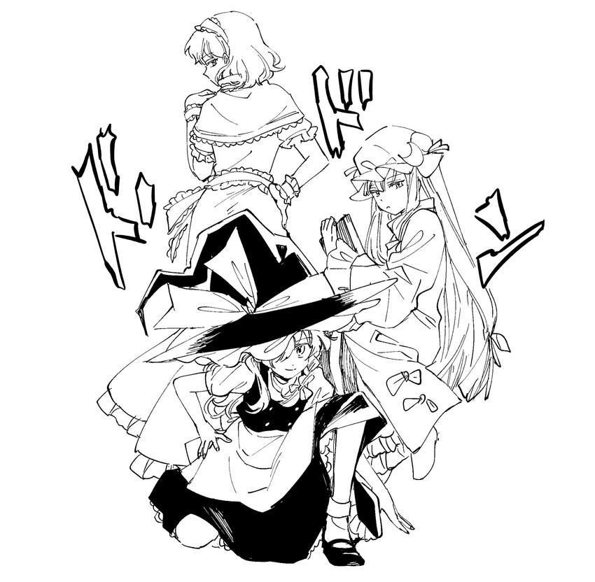 kirisame marisa, alice margatroid, and patchouli knowledge (touhou and 2 more) drawn by natsume_(menthol)