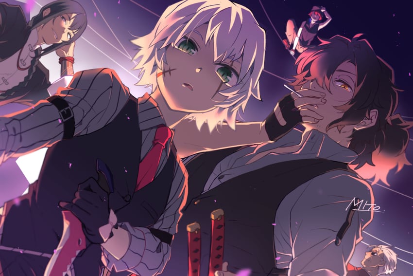 jack the ripper, okada izou, yan qing, li shuwen, and fuuma kotarou (fate and 1 more) drawn by mito_ryoi