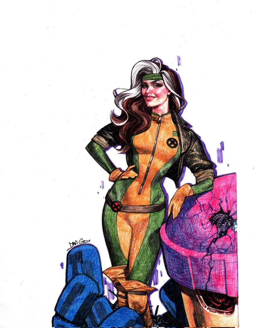 rogue and sentinel (marvel and 1 more) drawn by davi_go