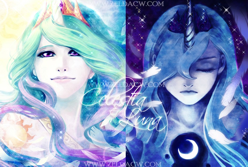 princess luna and princess celestia (my little pony and 1 more) drawn by zelda_c_wang