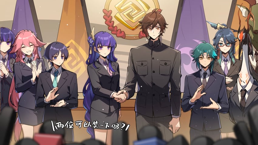 raiden shogun, scaramouche, yae miko, zhongli, xiao, and 3 more (genshin impact) drawn by xinzhizhu