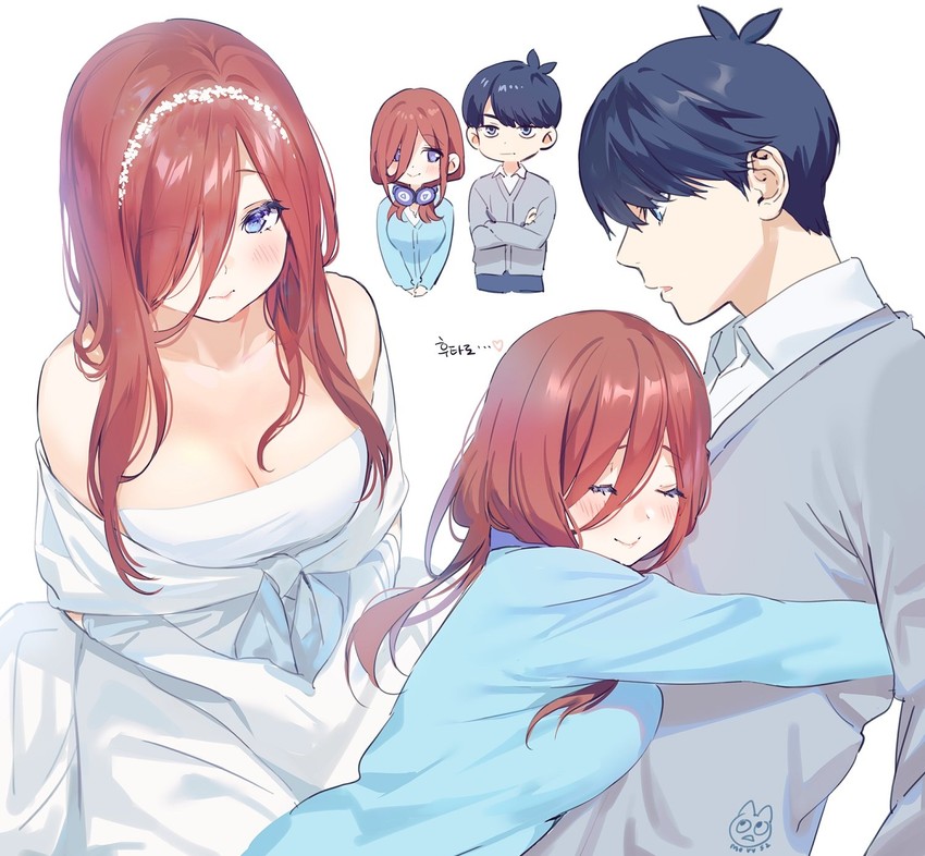 nakano miku and uesugi fuutarou (go-toubun no hanayome) drawn by mery_(yangmalgage)