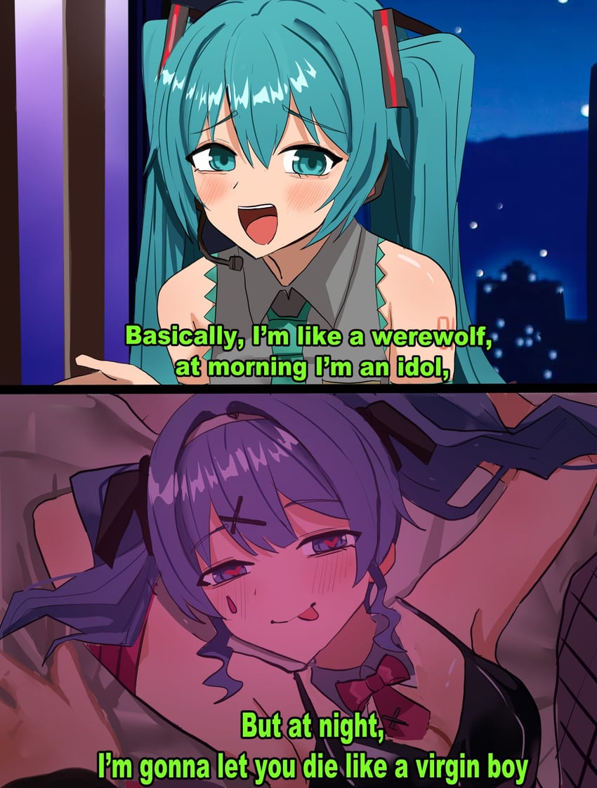 hatsune miku (vocaloid and 1 more) drawn by mykokampfwagen
