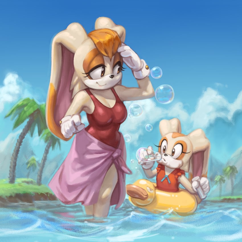 cream the rabbit and vanilla the rabbit (sonic) drawn by kujalla
