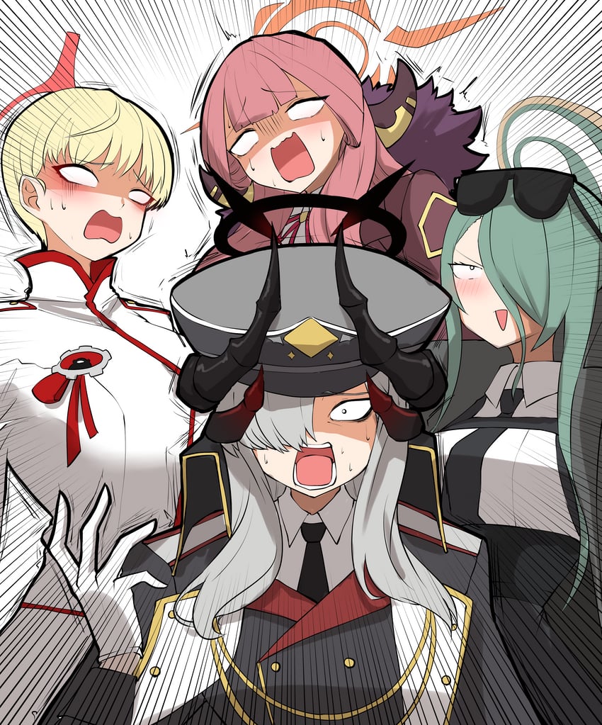 aru, makoto, marina, and mina (blue archive) drawn by nubebenbe