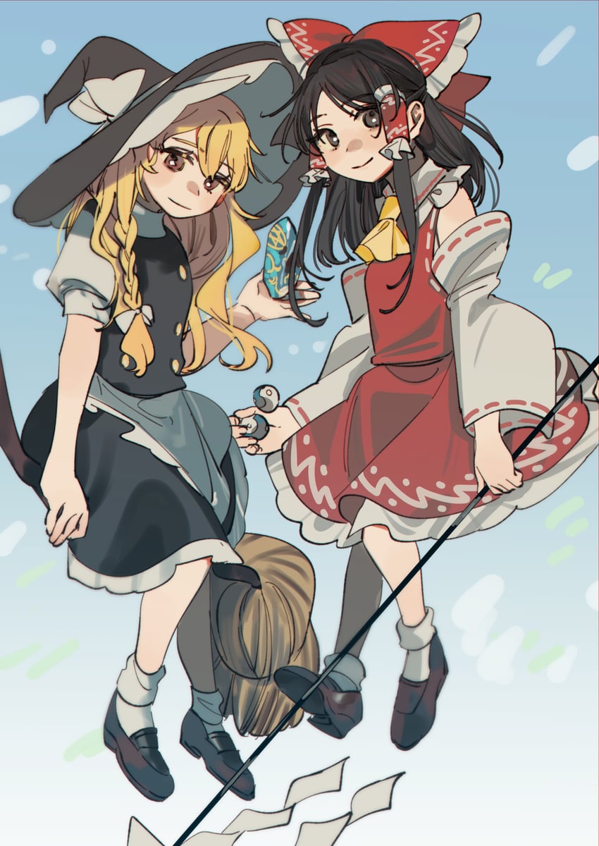 hakurei reimu and kirisame marisa (touhou and 1 more) drawn by shi_chimi