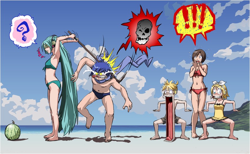 hatsune miku, kagamine rin, kagamine len, kaito, and meiko (vocaloid) drawn by haepon
