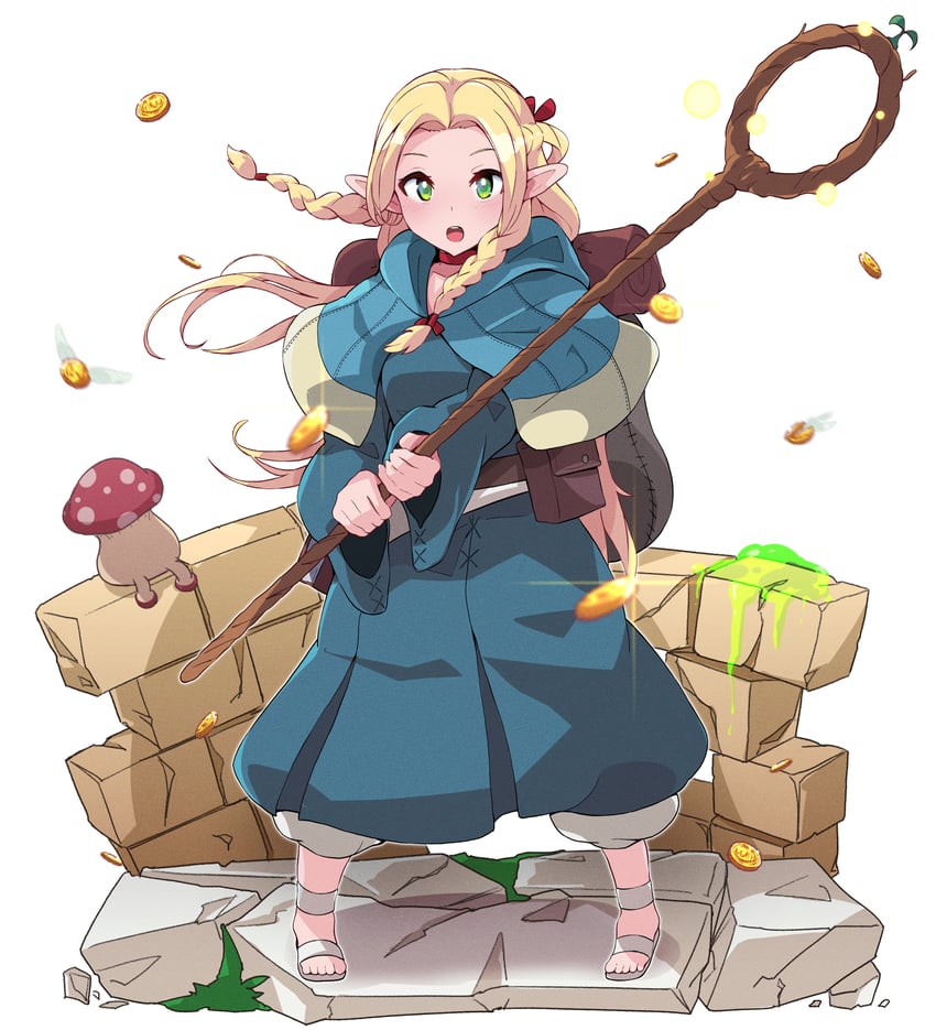marcille donato and walking mushroom (dungeon meshi) drawn by fukkatsu_saisei_kaijin