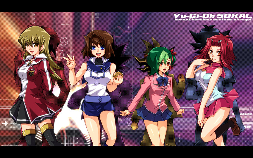 yuki judai, tenjouin asuka, fudo yusei, izayoi aki, muto yugi, and 3 more (yu-gi-oh! and 4 more) drawn by mugicha_(sukimachaya)