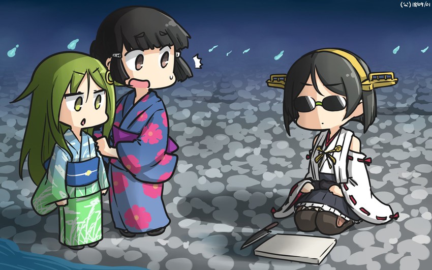 kirishima, nagatsuki, myoukou, kirishima kai ni, and myoukou kai ni (kantai collection) drawn by hamu_koutarou