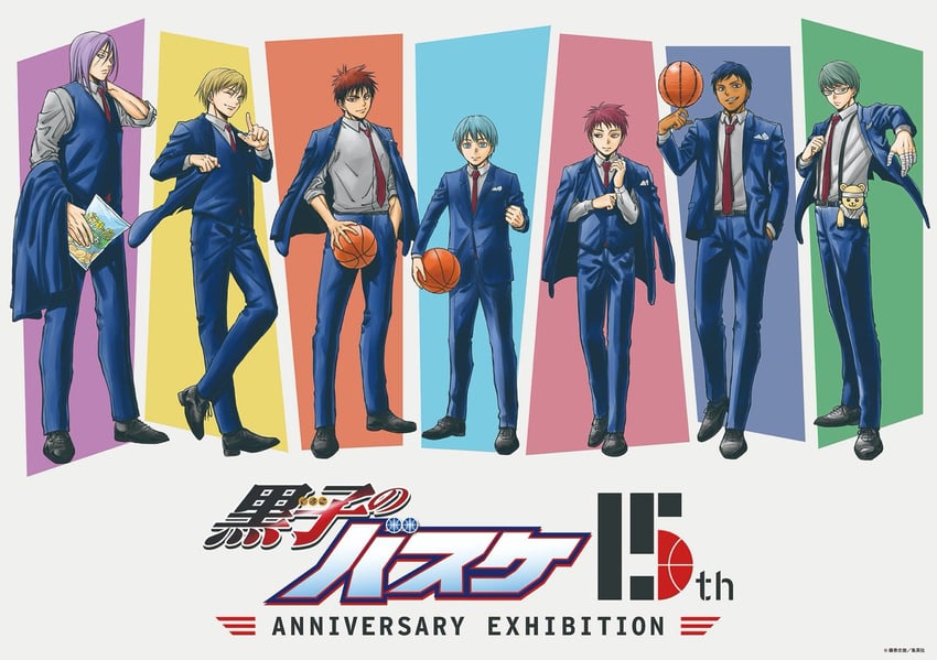 kuroko tetsuya, aomine daiki, kise ryouta, kagami taiga, akashi seijuurou, and 2 more (kuroko no basuke) drawn by fujimaki_tadatoshi