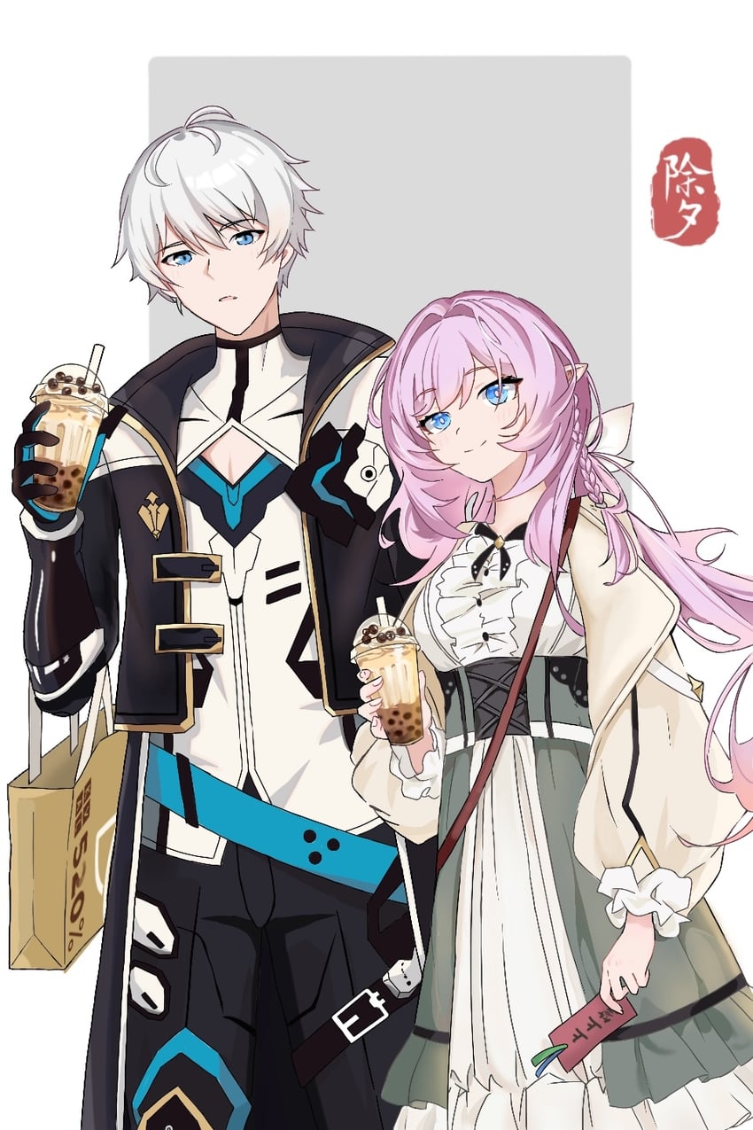 elysia and kevin kaslana (honkai and 1 more) drawn by ellier