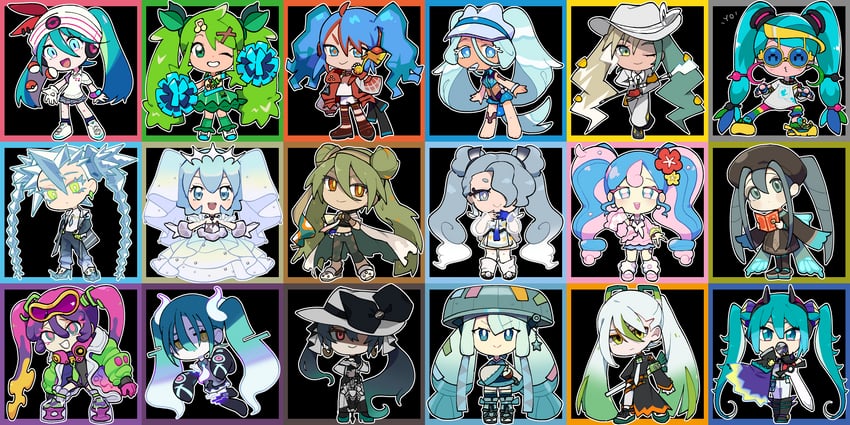 hatsune miku, ghost miku, fairy miku, fighting miku, psychic miku, and 14 more (pokemon and 2 more) drawn by nise_dorothia