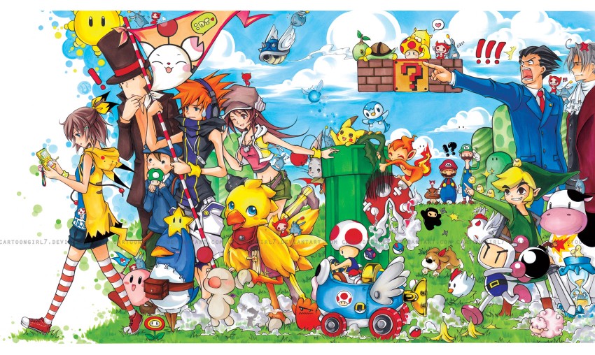 link, pikachu, kirby, mario, piplup, and 21 more (pokemon and 22 more) drawn by joanna_(mojo!)