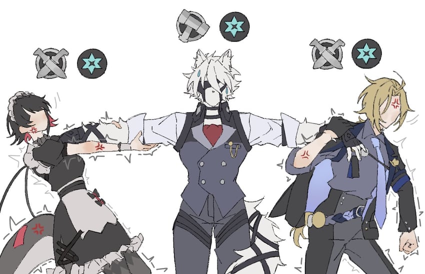 ellen joe, von lycaon, and hugo vlad (zenless zone zero) drawn by uma_(hippos_str)