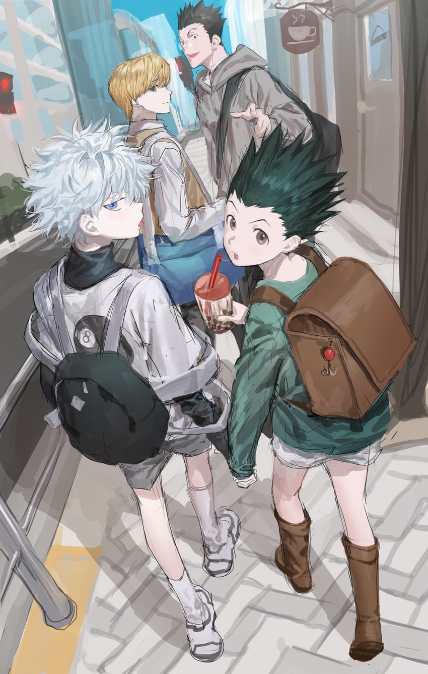 killua zoldyck, kurapika, gon freecss, and leorio paladiknight (hunter x hunter) drawn by chamuring