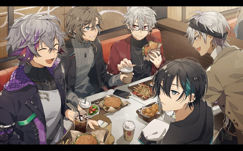 fuwa minato, ibrahim, mayuzumi kai, kanae, and kuzuha (nijisanji) drawn by kiragera