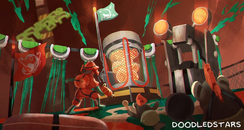 octoling player character, smallfry, chum, and steel eel (splatoon and 1 more) drawn by doodledstars