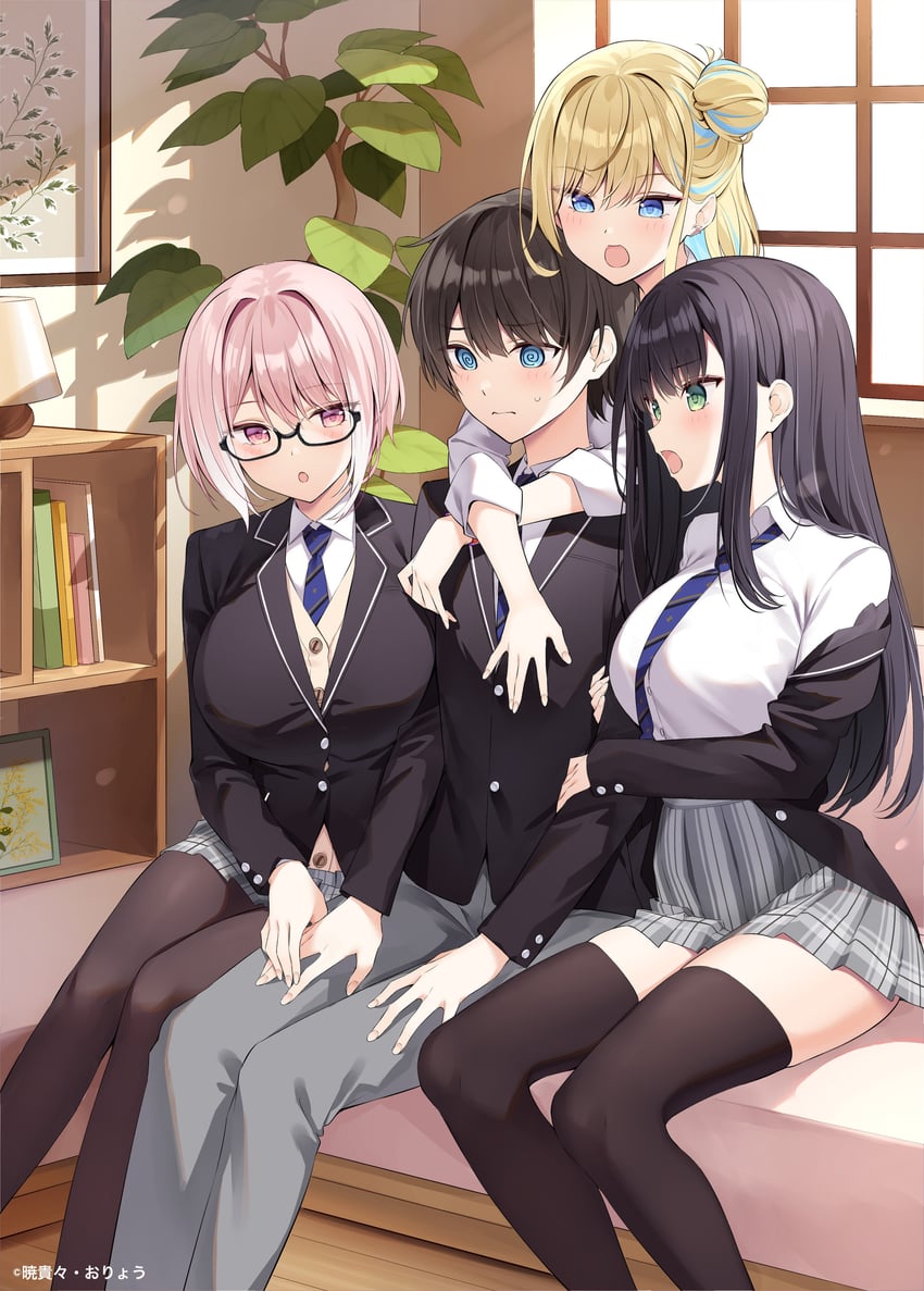 karasuma chikage, daigo sakurako, ono tsukasa, and kyousaka kei (kounai sandai bijo no himo shitemasu) drawn by oryo_(oryo04)