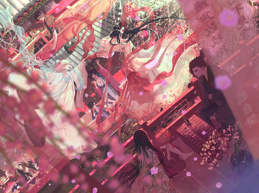 okita souji, oda nobunaga, oda nobukatsu, nagao kagetora, oryou, and 5 more (fate and 2 more) drawn by jinbei and warabi_tama
