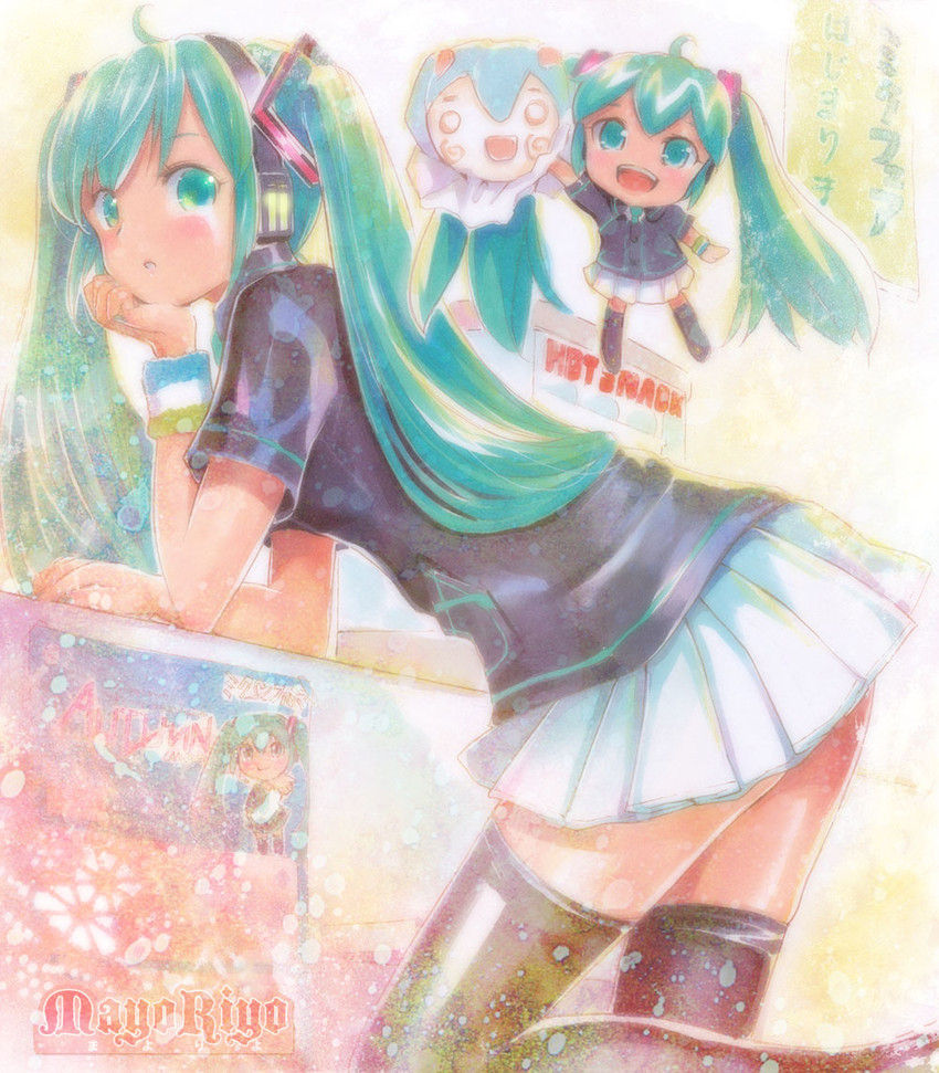 hatsune miku and chibi miku (vocaloid) drawn by mayo_riyo