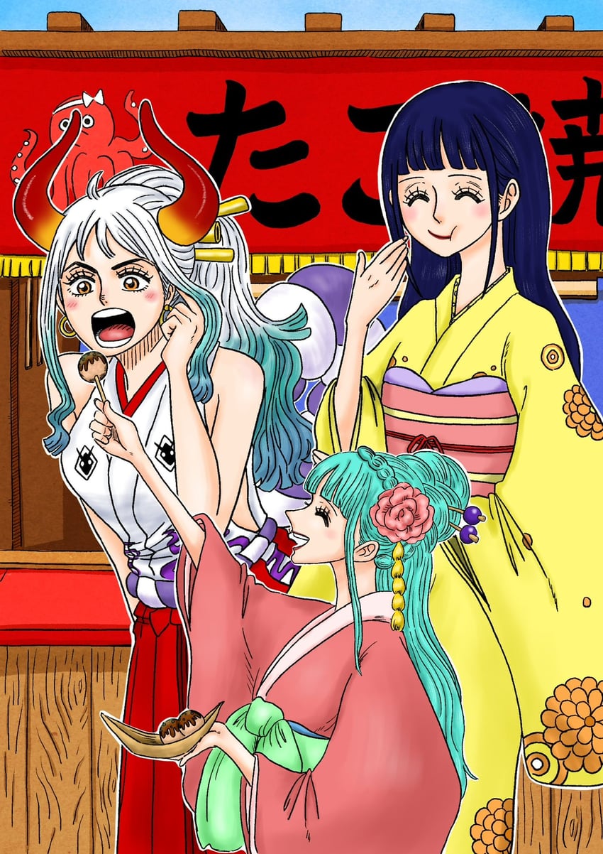 yamato, kouzuki hiyori, and kikunojo (one piece) drawn by couchpotato_op