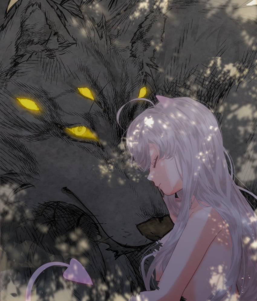 player character and black wolf (degrees of lewdity) drawn by bedge