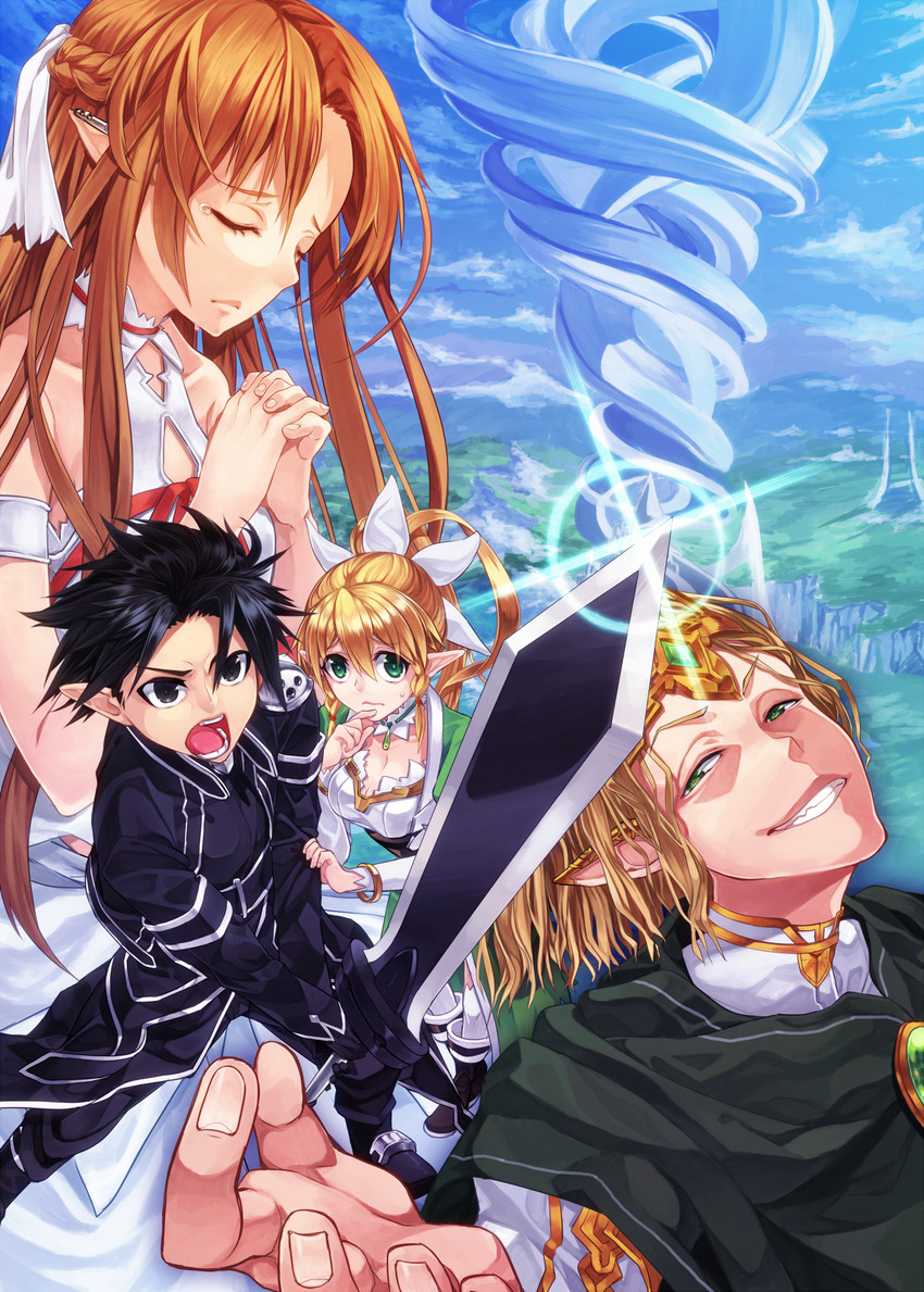 asuna, kirito, leafa, titania, and oberon (sword art online) drawn by shiakoto