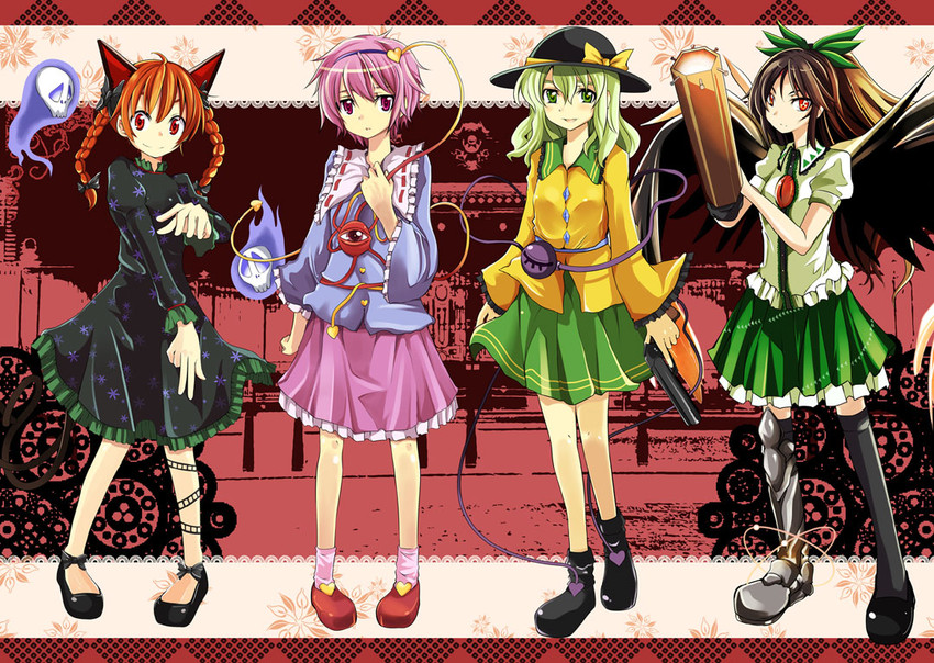 komeiji koishi, komeiji satori, kaenbyou rin, and reiuji utsuho (touhou and 1 more) drawn by maturiuta_sorato