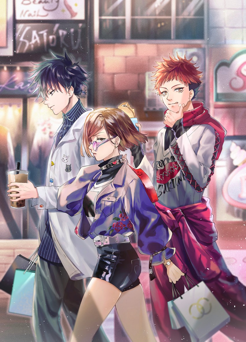itadori yuuji, fushiguro megumi, and kugisaki nobara (jujutsu kaisen) drawn by whitetown