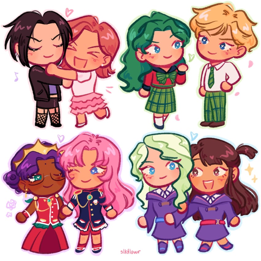 kagari atsuko, diana cavendish, ten'ou haruka, kaiou michiru, tenjou utena, and 3 more (bishoujo senshi sailor moon and 3 more) drawn by slkflowr