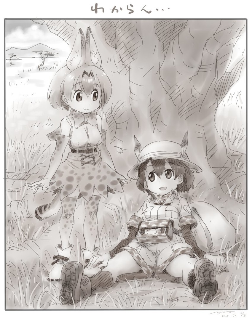 serval, kaban, and mirai (kemono friends) drawn by nyororiso_(muyaa)