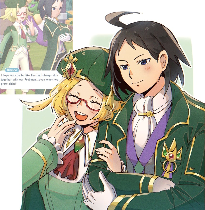 bianca and cheren (pokemon and 1 more) drawn by miiyokoe