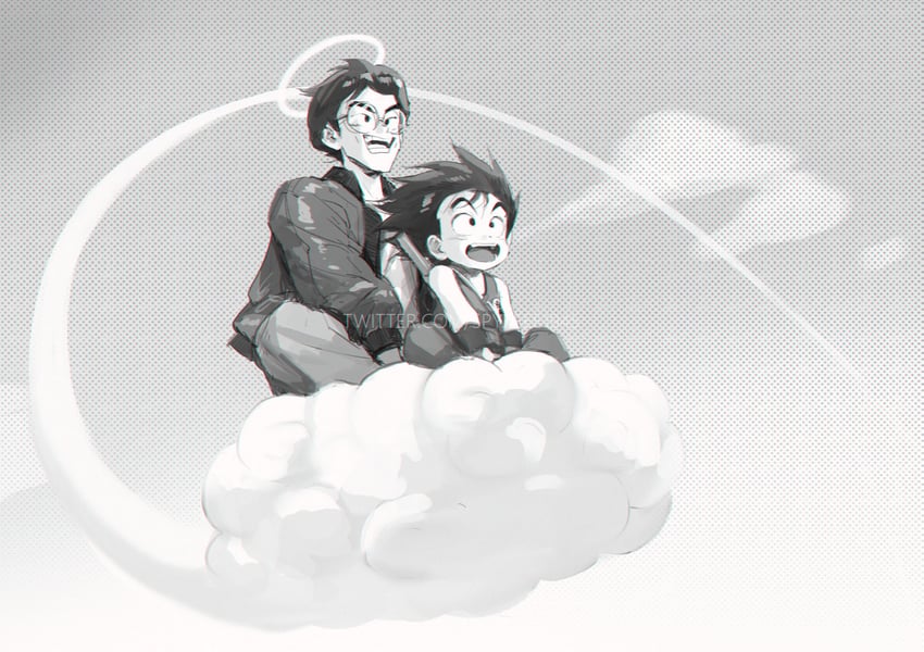 son goku and toriyama akira (dragon ball and 1 more) drawn by spykeee