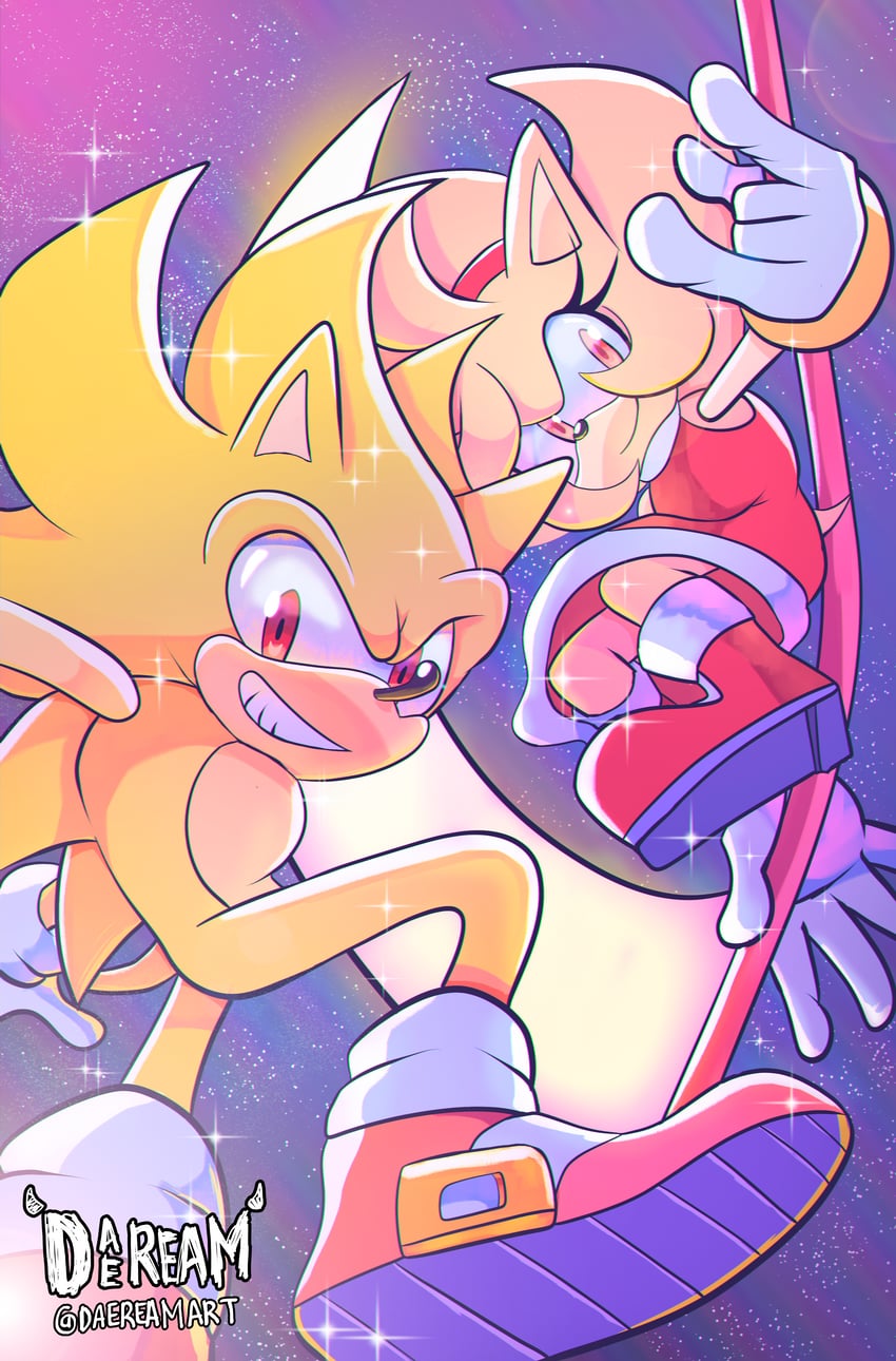 sonic the hedgehog, amy rose, super sonic, and super amy rose (sonic) drawn by daeream