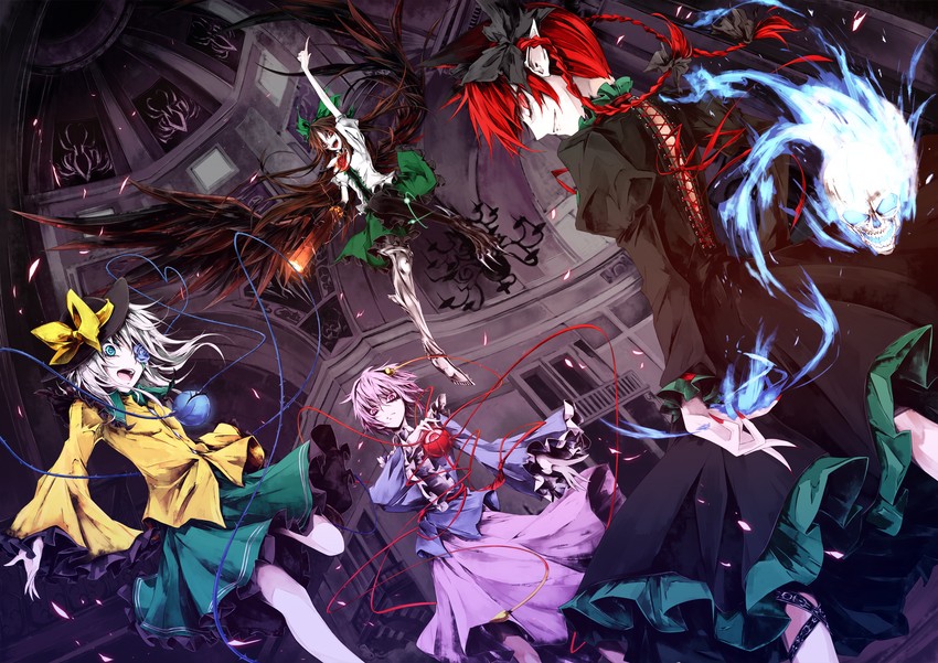 komeiji koishi, komeiji satori, kaenbyou rin, and reiuji utsuho (touhou) drawn by kanaria_(fuusenkazura)